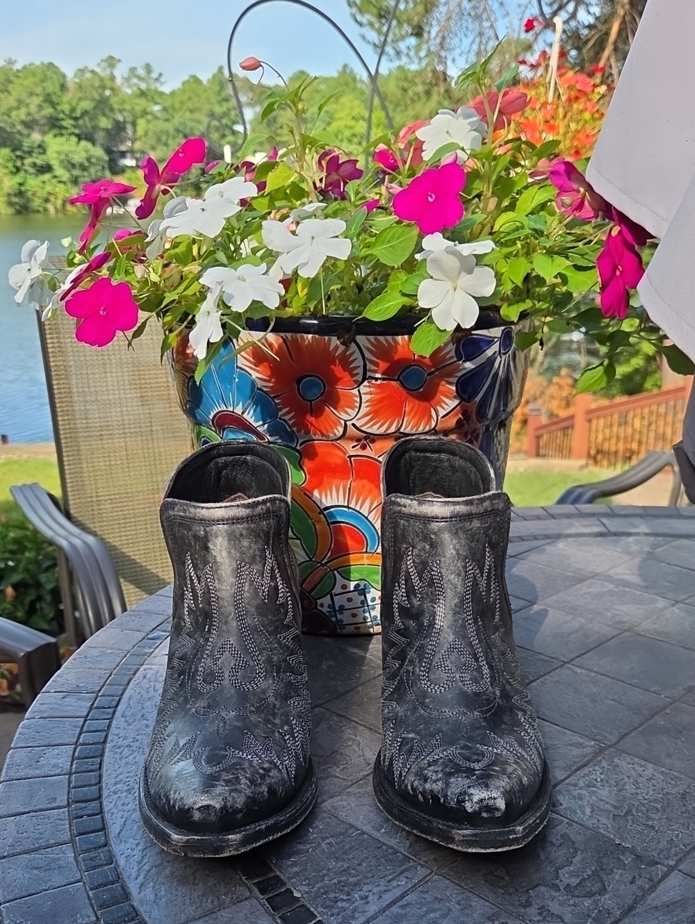 Ariat Black Distressed Embroidered Ankle Booties